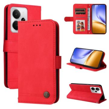 For Realme 14 Global Skin Feel Life Tree Metal Button Leather Phone Case(Red)