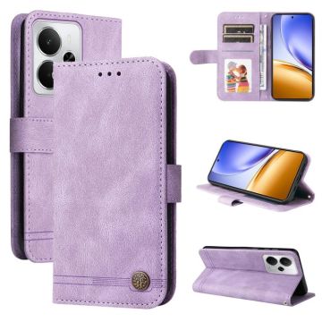 For Realme 14 Global Skin Feel Life Tree Metal Button Leather Phone Case(Purple)