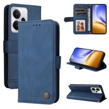 For Realme 14 Global Skin Feel Life Tree Metal Button Leather Phone Case(Blue)