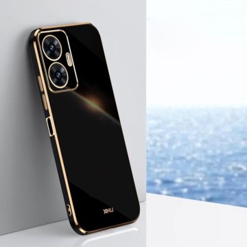 For Realme C55 XINLI Straight 6D Plating Gold Edge TPU Phone Case(Black)