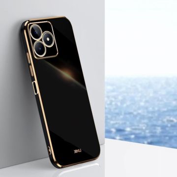 For Realme C53 2023 XINLI Straight 6D Plating Gold Edge TPU Phone Case(Black)
