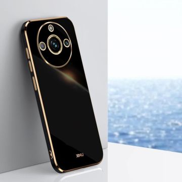 For Realme 11 5G XINLI Straight 6D Plating Gold Edge TPU Phone Case(Black)