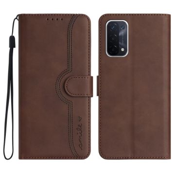 For OPPO A74 5G/A93 5G/A54 5G Heart Pattern Skin Feel Leather Phone Case(Brown)