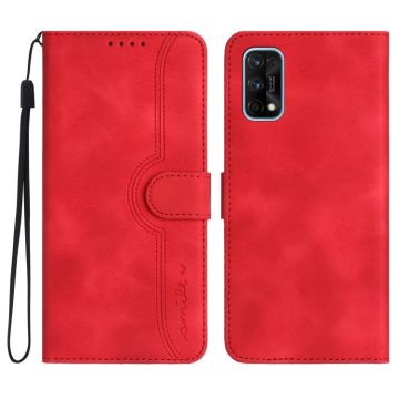 For Realme 7 Pro Heart Pattern Skin Feel Leather Phone Case(Red)