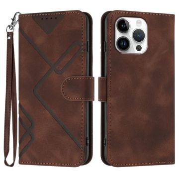 For iPhone 16 Pro Max Line Pattern Skin Feel Leather Phone Case(Coffee)