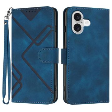 For iPhone 17 Line Pattern Skin Feel Leather Phone Case(Royal Blue)