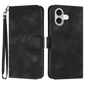 For iPhone 17 Line Pattern Skin Feel Leather Phone Case(Black)