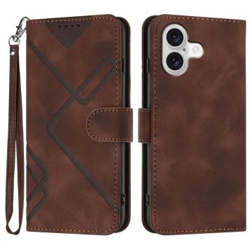 For iPhone 17 Line Pattern Skin Feel Leather Phone Case(Coffee)