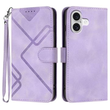 For iPhone 17 Line Pattern Skin Feel Leather Phone Case(Light Purple)