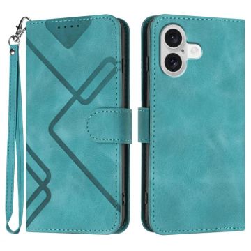 For iPhone 17 Line Pattern Skin Feel Leather Phone Case(Light Blue)