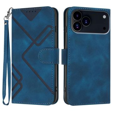 For iPhone 17 Pro Line Pattern Skin Feel Leather Phone Case(Royal Blue)