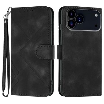 For iPhone 17 Pro Line Pattern Skin Feel Leather Phone Case(Black)