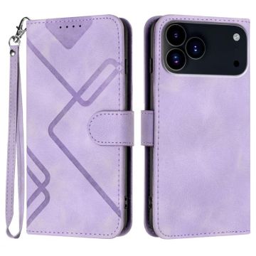 For iPhone 17 Pro Line Pattern Skin Feel Leather Phone Case(Light Purple)