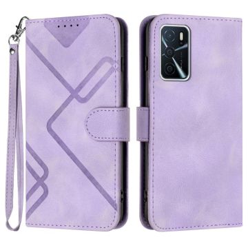 For OPPO A16 4G/A55 5G/A53s 5G Line Pattern Skin Feel Leather Phone Case(Light Purple)