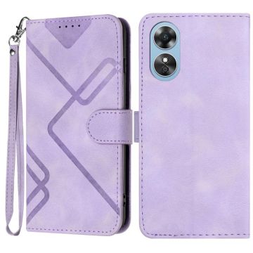 For OPPO A17 Line Pattern Skin Feel Leather Phone Case(Light Purple)