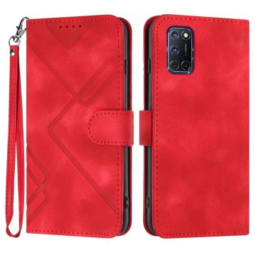 For OPPO A52 / A72 / A92 Line Pattern Skin Feel Leather Phone Case(Red)