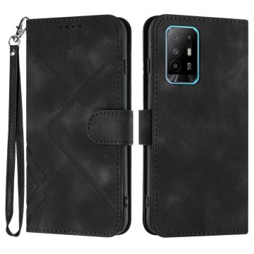 For OPPO Reno6 Z 5G/Reno5 F/Reno5 Lite Line Pattern Skin Feel Leather Phone Case(Black)