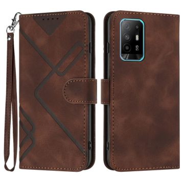 For OPPO Reno6 Z 5G/Reno5 F/Reno5 Lite Line Pattern Skin Feel Leather Phone Case(Coffee)