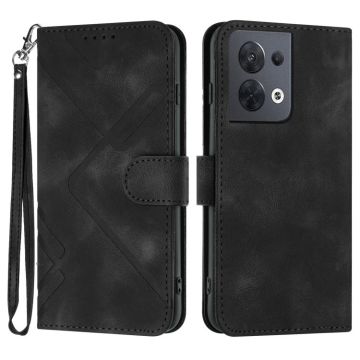 For OPPO Reno8 5G Line Pattern Skin Feel Leather Phone Case(Black)