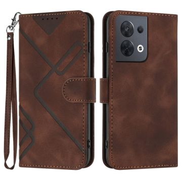 For OPPO Reno8 5G Line Pattern Skin Feel Leather Phone Case(Coffee)