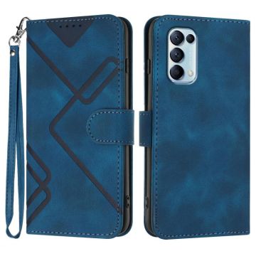 For OPPO Reno5 4G / 5G / Find X3 Lite Line Pattern Skin Feel Leather Phone Case(Royal Blue)