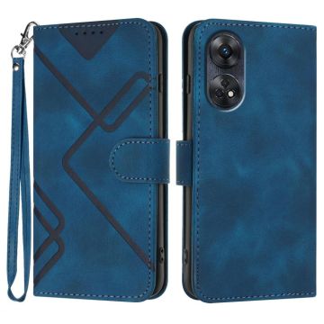 For OPPO Reno8 T 4G Line Pattern Skin Feel Leather Phone Case(Royal Blue)
