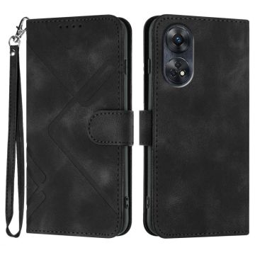 For OPPO Reno8 T 4G Line Pattern Skin Feel Leather Phone Case(Black)