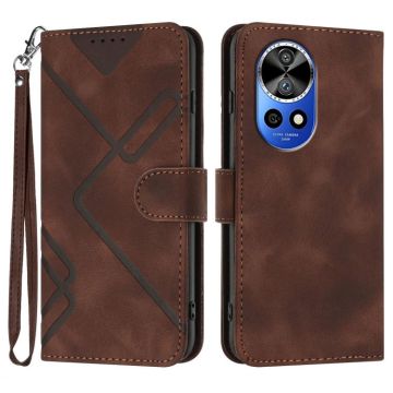 For Huawei nova 12 Pro / nova 12 Ultra Line Pattern Skin Feel Leather Phone Case(Coffee)