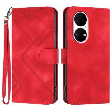 For Huawei P50 Line Pattern Skin Feel Leather Phone Case(Red)