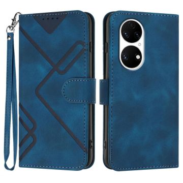 For Huawei P50 Line Pattern Skin Feel Leather Phone Case(Royal Blue)