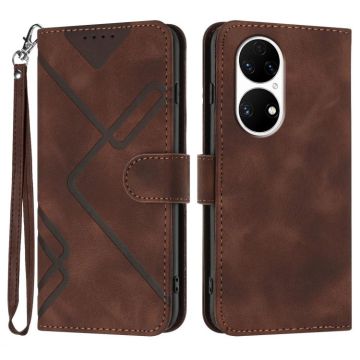 For Huawei P50 Line Pattern Skin Feel Leather Phone Case(Coffee)