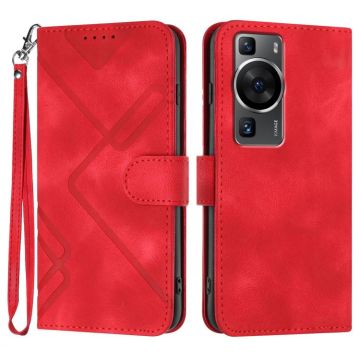For Huawei P60 / P60 Pro Line Pattern Skin Feel Leather Phone Case(Red)