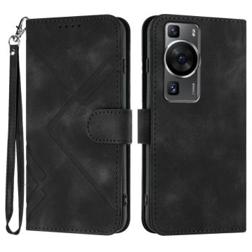 For Huawei P60 / P60 Pro Line Pattern Skin Feel Leather Phone Case(Black)