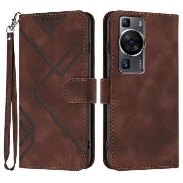 For Huawei P60 / P60 Pro Line Pattern Skin Feel Leather Phone Case(Coffee)