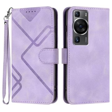 For Huawei P60 / P60 Pro Line Pattern Skin Feel Leather Phone Case(Light Purple)