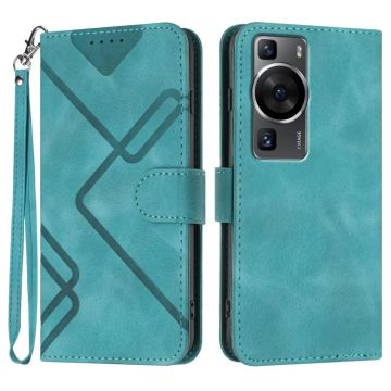 For Huawei P60 / P60 Pro Line Pattern Skin Feel Leather Phone Case(Light Blue)