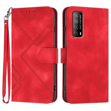 For Huawei Enjoy 20 SE 4G Line Pattern Skin Feel Leather Phone Case(Red)