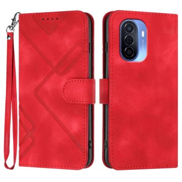 For Huawei Enjoy 50 / nova Y70 Line Pattern Skin Feel Leather Phone Case(Red)