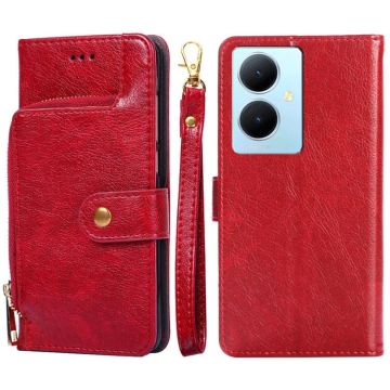 For vivo Y78 Plus 5G Zipper Bag Leather Phone Case(Red)
