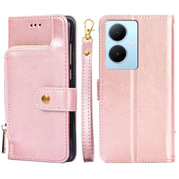 For vivo Y78 Plus 5G Zipper Bag Leather Phone Case(Rose Gold)