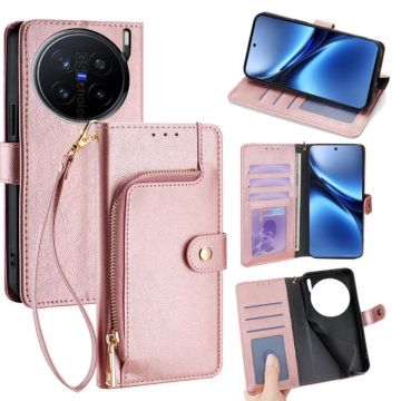 For vivo X200 Pro 5G Zipper Bag Leather Phone Case(Rose Gold)