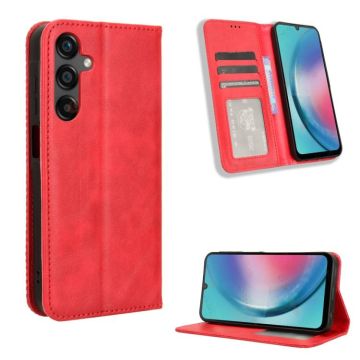 For Samsung Galaxy A25 5G Magnetic Buckle Retro Texture Leather Phone Case(Red)