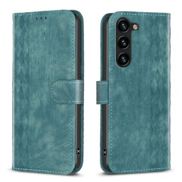 For Samsung Galaxy S23+ 5G Plaid Embossed Leather Phone Case(Green)