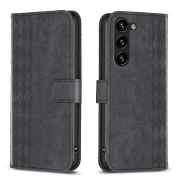 For Samsung Galaxy S23+ 5G Plaid Embossed Leather Phone Case(Black)