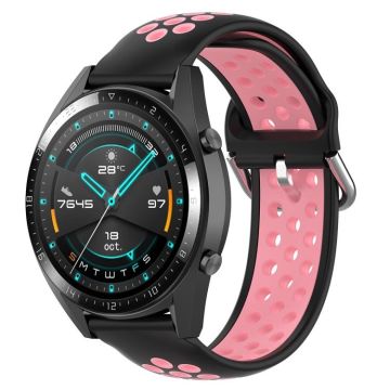22mm Universal Sports Two Colors Silicone Replacement Strap Watchband(Black Pink)
