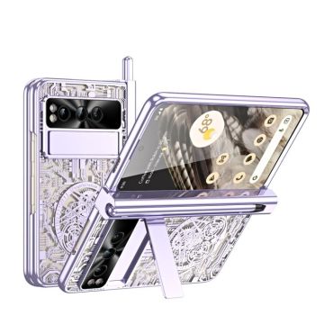 For Google Pixel Fold Mechanical Legend Integrated Electroplating All-inclusive Phone Case with Pen Slot(Purple)