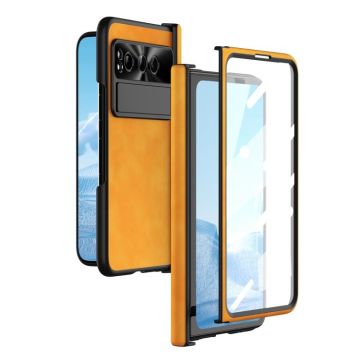 For Google Pixel Fold Integrated Napa Texture All-inclusive Phone Case with Hinge(Yellow)