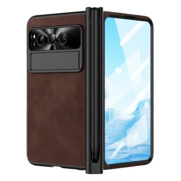 For Google Pixel Fold Integrated Napa Texture All-inclusive Phone Case with Pen Slot(Coffee)