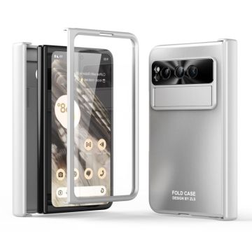 For Google Pixel Fold Integrated Electroplating Folding All-inclusive Phone Case with Hinge(Silver)