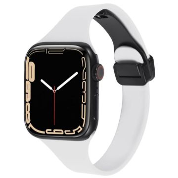 For Apple Watch Series 6 40mm Magnetic Buckle Slim Silicone Watch Band(White)